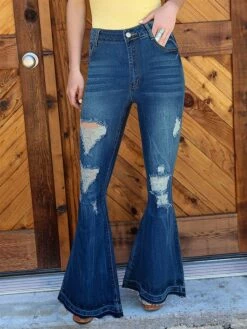 Women's Jeans Bell Bottom Pants Trousers Full Length Fashion Streetwear Street Daily Deep Blue S M Fall Winter