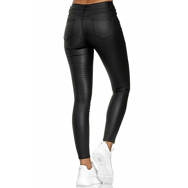 Women's Skinny Pants Trousers PU Artificial Leather Black Wine Blue Mid Waist Streetwear Stylish Party Casual Going Out Micro-elastic Full Length Comfort Plain S M L XL XXL 4 Women's Skinny Pants Trousers PU Artificial Leather Black Wine Blue Mid Waist Streetwear Stylish Party Casual Going Out Micro-elastic Full Length Comfort Plain S M L XL XXL - Image 2