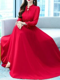 Women's Long Dress Maxi Dress Casual Dress Chiffon Dress Black Dress Plain Streetwear Casual Outdoor Daily Holiday Lace Up Ruched Long Sleeve Crew Neck Dress Regular Fit Black Pink Red Summer Spring -LIGHTINTHEBOX Shop kzcvfj1678270473722