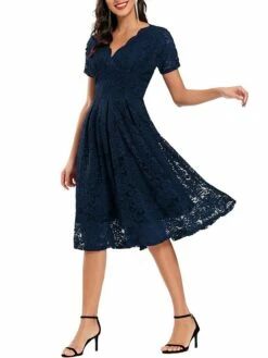 Women's Party Dress Lace Dress Homecoming Dress Midi Dress Black Pink Wine Short Sleeve Pure Color Lace Summer Spring Fall V Neck Fashion Evening Party Wedding Guest Fall Dress 2023 S M L XL -LIGHTINTHEBOX Shop kziprm1673258517716