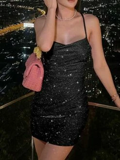 Women's Party Dress Homecoming Dress Holiday Dress Mini Dress Silver Black Pink Sleeveless Pure Color Cold Shoulder Fall Winter Spaghetti Strap Party Party 2023 S M L -LIGHTINTHEBOX Shop kzmfbq1660213461585