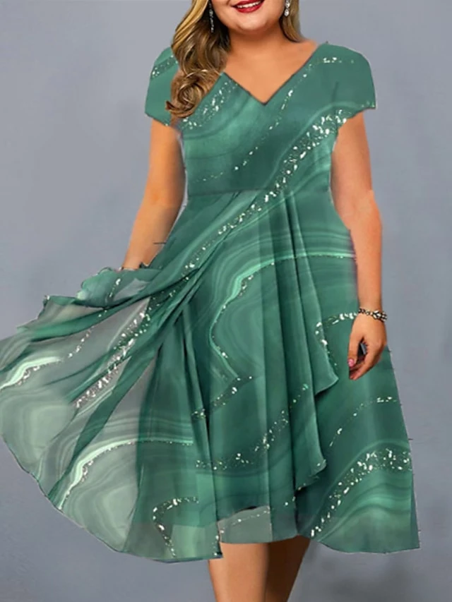 Women‘s Plus Size Curve Casual Dress Color Gradient V Neck Short Sleeve Spring Fall Casual Midi Dress Daily Vacation Dress 5 Women‘s Plus Size Curve Casual Dress Color Gradient V Neck Short Sleeve Spring Fall Casual Midi Dress Daily Vacation Dress - Image 3