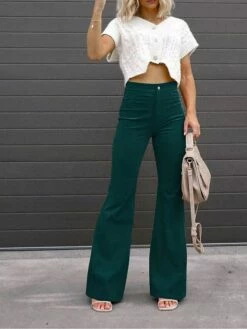 Women's Bell Bottom Pants Maillard Trousers Full Length Corduroy Pocket Micro-elastic High Waist Fashion Streetwear Party Street Wine Grey S M Fall Winter -LIGHTINTHEBOX Shop lanvxo1692602748133