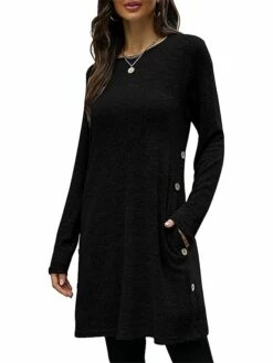 Women's Casual Dress Sweatshirt Dress Winter Dress Mini Dress Button Outdoor Daily Going Out Active Fashion Crew Neck Long Sleeve 2023 Loose Fit Black Pink Gray Color S M L XL XXL Size -LIGHTINTHEBOX Shop larlaf1693558755616