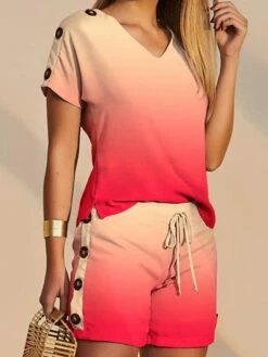 Women's T Shirt Tee Shorts Sets Black White Red Graphic Floral Drawstring Print Short Sleeve Casual Daily Streetwear Daily Neon & Bright V Neck Regular Fit Fall & Winter