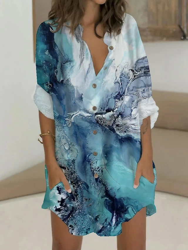 Women's Shirt Dress Casual Dress Shift Dress Mini Dress Outdoor Daily Vacation Polyester Fashion Casual Stand Collar Button Pocket Long Sleeve Summer Spring Fall 2023 Regular Fit Blue Green Gray Ombre 3 Women's Shirt Dress Casual Dress Shift Dress Mini Dress Outdoor Daily Vacation Polyester Fashion Casual Stand Collar Button Pocket Long Sleeve Summer Spring Fall 2023 Regular Fit Blue Green Gray Ombre