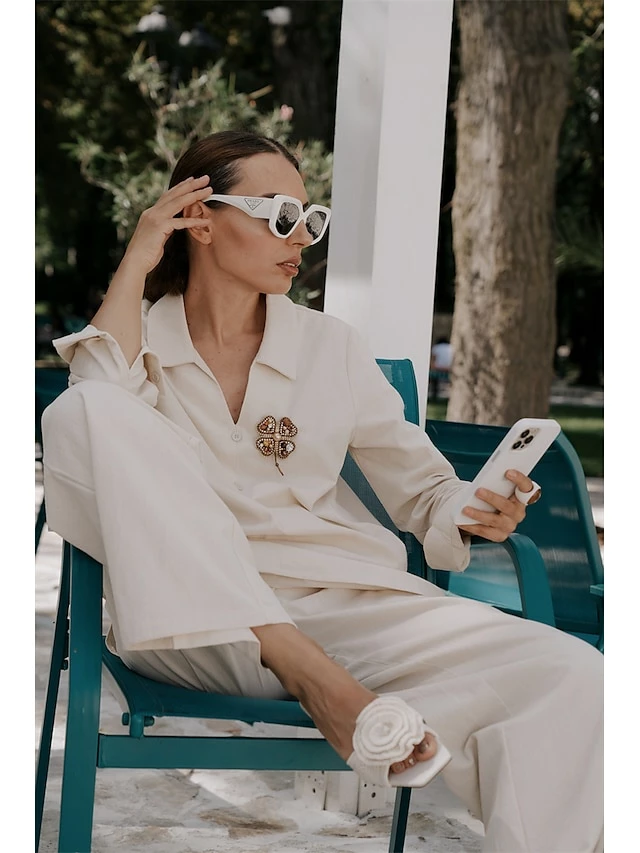 Women's Shirt Pants Sets Black Dark Navy Camel Plain Long Sleeve Casual Daily Vintage Fashion Streetwear V Neck Regular Fit Fall & Winter 15 Women's Shirt Pants Sets Black Dark Navy Camel Plain Long Sleeve Casual Daily Vintage Fashion Streetwear V Neck Regular Fit Fall & Winter - Image 13