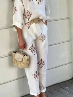 Women's Shirt Pants Sets White Graphic Print Long Sleeve Work Daily Fashion Shirt Collar Regular Fit Spring &Fall -LIGHTINTHEBOX Shop lbgfwq1693384191000