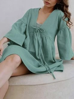 Women's Casual Dress Cotton Dress Swing Dress Mini Dress Cotton Fashion Modern Outdoor Daily Holiday V Neck Lace Up Ruched 3/4 Length Sleeve Fall Winter Autumn 2023 Loose Fit Light Green Blue Purple 23 Women's Casual Dress Cotton Dress Swing Dress Mini Dress Cotton Fashion Modern Outdoor Daily Holiday V Neck Lace Up Ruched 3/4 Length Sleeve Fall Winter Autumn 2023 Loose Fit Light Green Blue Purple -LIGHTINTHEBOX Shop lblytc1692961105131