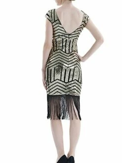Women's Retro 1920s Fringe Dress Midi Dress Party Halloween Sequins Tassel Fringe Geometric V Neck Short Sleeve Regular Fit Spring Fall 2023 Silver Pink S M L XL -LIGHTINTHEBOX Shop lbvkfk1693212361500