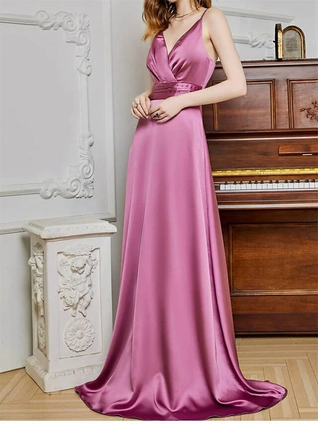 Women's Prom Dress Party Dress Satin Dress Long Dress Maxi Dress Champagne Pink Red Sleeveless Pure Color Backless Spring Fall Winter Spaghetti Strap Fashion Winter Dress Evening Party Wedding Guest 13 Women's Prom Dress Party Dress Satin Dress Long Dress Maxi Dress Champagne Pink Red Sleeveless Pure Color Backless Spring Fall Winter Spaghetti Strap Fashion Winter Dress Evening Party Wedding Guest - Image 11