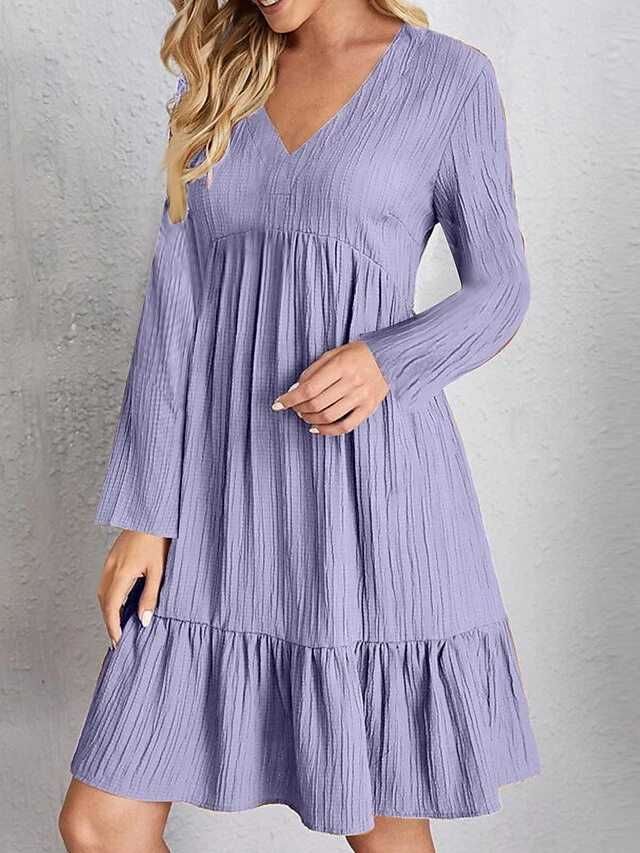 Women's Casual Dress Plain Dress Midi Dress Ruched Outdoor Street Daily Fashion Streetwear V Neck Long Sleeve 2023 Regular Fit Black Pink Red Color S M L XL XXL Size 7 Women's Casual Dress Plain Dress Midi Dress Ruched Outdoor Street Daily Fashion Streetwear V Neck Long Sleeve 2023 Regular Fit Black Pink Red Color S M L XL XXL Size - Image 5