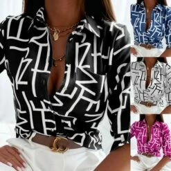 Blouse Women's Black White Blue Striped Knitted Street Daily Daily Basic Shirt Collar S