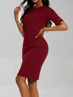 Women's Work Dress Sheath Dress Semi Formal Dress Fashion Office Daily Workfashion Midi Dress Ruched Shirt Collar Half Sleeve Plain Slim Black Wine Navy Blue Fall Winter S M L XL XXL -LIGHTINTHEBOX Shop lcofij1695030989152