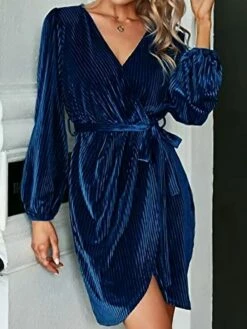 Women‘s Christmas Party Dress Homecoming Dress Velvet Dress Cocktail Dress Mini Dress Wine Dark Green Dark Blue Long Sleeve Pure Color Lace Up Fall Winter Autumn V Neck Birthday Wedding Guest -LIGHTINTHEBOX Shop lcpeml1693983137687