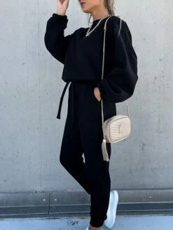 Women's Sweatshirt Tracksuit Pants Sets Black Camel Fuchsia Plain Long Sleeve Outdoor Sports Outdoor Active Daily Round Neck Regular Fit Fall & Winter -LIGHTINTHEBOX Shop ldffdi1691064074616