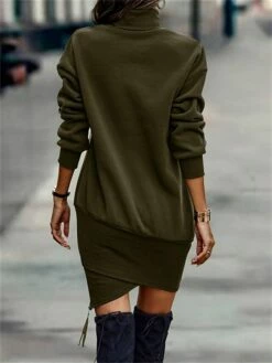Women's Casual Dress Sweatshirt Dress Winter Dress Mini Dress Asymmetrical Outdoor Street Daily Fashion Streetwear Stand Collar Long Sleeve 2023 Loose Fit Black Wine Army Green Color S M L XL XXL Size -LIGHTINTHEBOX Shop ldiibz1693559004471