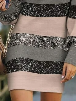 Women's Casual Dress Sweatshirt Dress Mini Dress Fashion Daily Outdoor Vacation Going Out V Neck Print Striped Pure Color Loose Fit Gray S M L XL XXL -LIGHTINTHEBOX Shop ldnfrw1692078655873