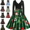 Women's Christmas Retro 1950s Vintage Dress Midi Dress Party Ruched Bow Fruit V Neck Long Sleeve Regular Fit Fall Winter 2023 Deep Green Black S M L XL -LIGHTINTHEBOX Shop ldrrdu1695363816904