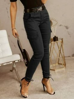 Women's Cargo Pants Basic Casual / Sporty Tactical Trousers Side Pockets Patchwork Full Length Pants Business Micro-elastic Plain Cotton Comfort Mid Waist Slim Green Black Gray S M L XL XXL -LIGHTINTHEBOX Shop lduuum1654494687539