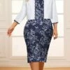 Women's Plus Size Curve Two Piece Dress Set Casual Dress Sheath Dress Outdoor Office Fashion Streetwear Print Midi Dress Crew Neck 3/4 Length Sleeve Floral Navy Blue Purple Green Spring Fall L
