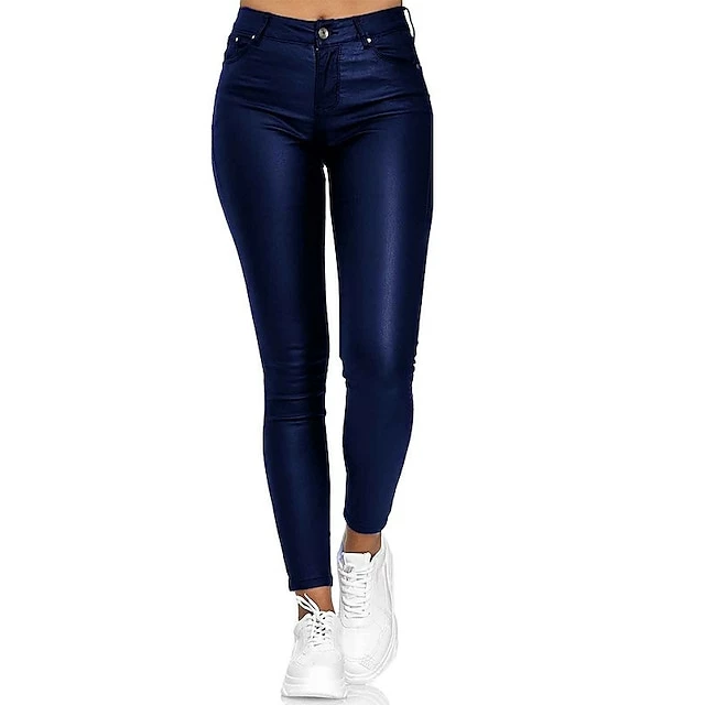 Women's Skinny Pants Trousers PU Artificial Leather Black Wine Blue Mid Waist Streetwear Stylish Party Casual Going Out Micro-elastic Full Length Comfort Plain S M L XL XXL 5 Women's Skinny Pants Trousers PU Artificial Leather Black Wine Blue Mid Waist Streetwear Stylish Party Casual Going Out Micro-elastic Full Length Comfort Plain S M L XL XXL - Image 3