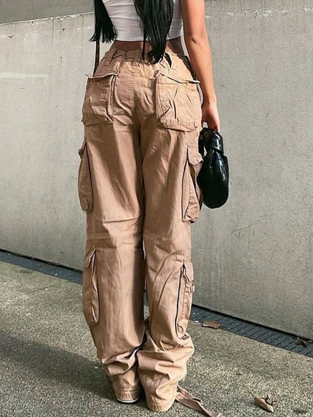 Women's Cargo Pants Pants Trousers Baggy Full Length Cotton Blend Baggy Micro-elastic Mid Waist Fashion Casual Office Black Green S M Autumn / Fall 5 Women's Cargo Pants Pants Trousers Baggy Full Length Cotton Blend Baggy Micro-elastic Mid Waist Fashion Casual Office Black Green S M Autumn / Fall - Image 3