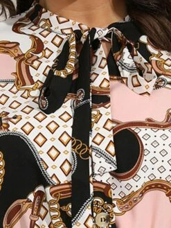 Women's Plus Size Curve Casual Dress Chiffon Dress A Line Dress Geometric Color Block Midi Dress Long Sleeve Lace Up Print Stand Collar Fashion Daily Pink Blue Fall Winter L XL XXL 3XL 4XL -LIGHTINTHEBOX Shop lfjqtw1695025297199