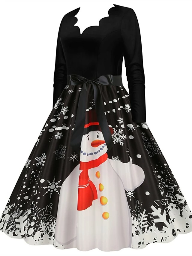 Women's Christmas Party Dress Swing DressKnee Length Dress Green Purple Wine Red Black Long Sleeve Santa Claus Elk Snowman Print Fall Winter V Neck Vintage Party Elegant Party 2022 S M L XL XXL 3XL 8 Women's Christmas Party Dress Swing DressKnee Length Dress Green Purple Wine Red Black Long Sleeve Santa Claus Elk Snowman Print Fall Winter V Neck Vintage Party Elegant Party 2022 S M L XL XXL 3XL - Image 6