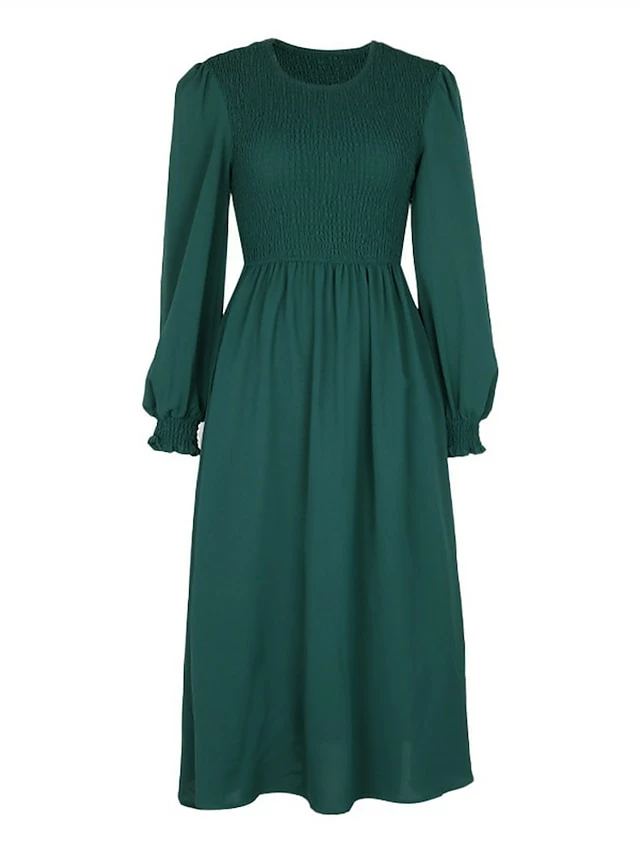 Women's Work Dress Casual Dress Swing Dress Fashion Office Daily Workfashion Midi Dress Ruched Crew Neck Long Sleeve Plain Slim Green Fall Winter S M L XL 9 Women's Work Dress Casual Dress Swing Dress Fashion Office Daily Workfashion Midi Dress Ruched Crew Neck Long Sleeve Plain Slim Green Fall Winter S M L XL - Image 7