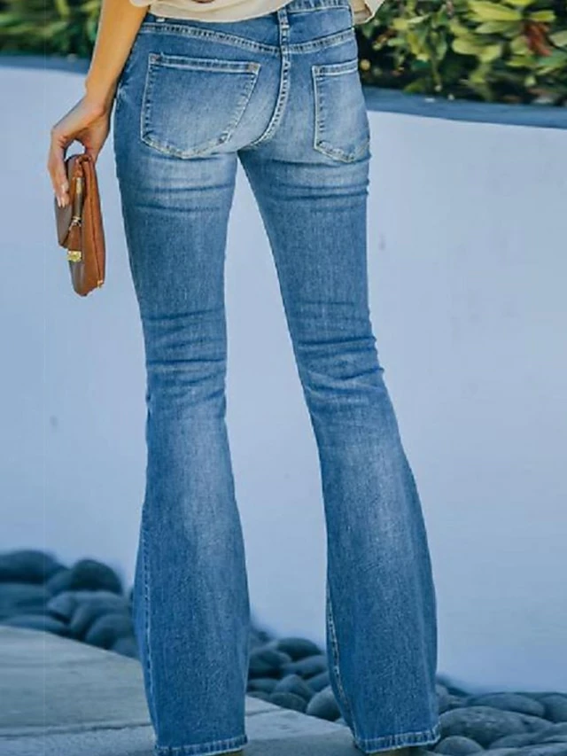 Women‘s Flare Low Rise Jeans Bootcut Pants Full Length Denim Micro-elastic Mid Waist Trousers Work Weekend Blue S M Spring & Fall 4 Women‘s Flare Low Rise Jeans Bootcut Pants Full Length Denim Micro-elastic Mid Waist Trousers Work Weekend Blue S M Spring & Fall - Image 2