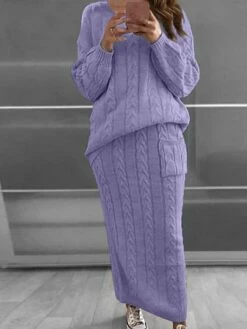 Women's Two Piece Dress Set Casual Dress Skirt Set Daily Holiday Fashion Streetwear Pocket Ribbed Long Dress Maxi Dress Crew Neck Long Sleeve Plain Loose Fit Black Yellow Wine Fall Winter S M L XL XXL -LIGHTINTHEBOX Shop lhezxv1694165730130