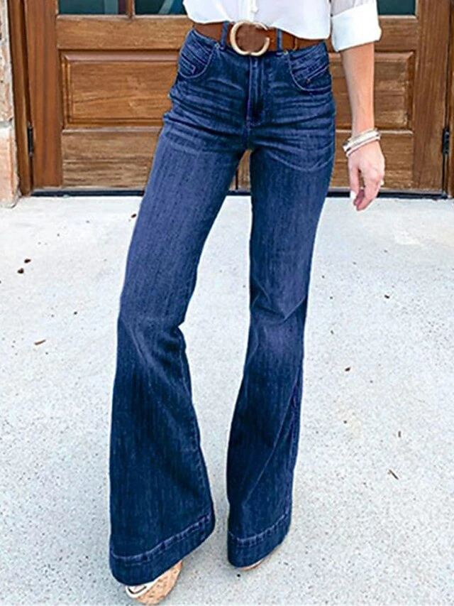 Women‘s Flare Jeans Bootcut Full Length Denim Micro-elastic High Waist Fashion Streetwear Street Daily Navy-blue Black XS S Fall Winter 3 Women‘s Flare Jeans Bootcut Full Length Denim Micro-elastic High Waist Fashion Streetwear Street Daily Navy-blue Black XS S Fall Winter