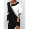 Women's Casual Dress Shift Dress Mini Dress Black Half Sleeve Color Block Patchwork Summer Spring V Neck Fashion 2023 S M L XL 2XL 3XL -LIGHTINTHEBOX Shop lhqkcg1672126669554
