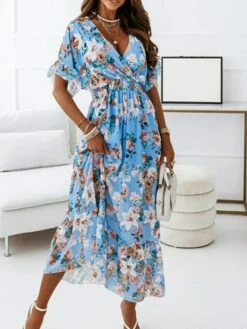 Women's Casual Dress Boho Dress Midi Dress Black White Pink Half Sleeve Floral Print Summer Spring V Neck Vacation 2023 S M L XL XXL