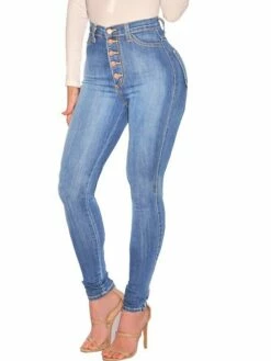 Women's Jeans Skinny Pants Trousers Full Length Denim Side Pockets Micro-elastic High Waist Fashion Casual Weekend Light Blue Dark Gray S M
