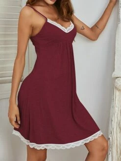 Women's Casual Dress Strap Dress Mini Dress Cute Daily Lace Backless Solid Color Strap Home Lounge Black Wine 2023 Summer Spring S M L XL -LIGHTINTHEBOX Shop lijyhx1692857690219