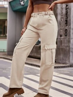 Women's Jeans Cargo Pants Pants Trousers Full Length Denim Micro-elastic Fashion Casual Daily Black Khaki S M