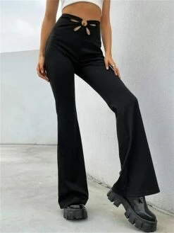 Women's Bell Bottom Pants Trousers Full Length Cut Out Micro-elastic High Waist Fashion Streetwear Street Daily Black S M Fall Winter -LIGHTINTHEBOX Shop ljfxda1693552842348