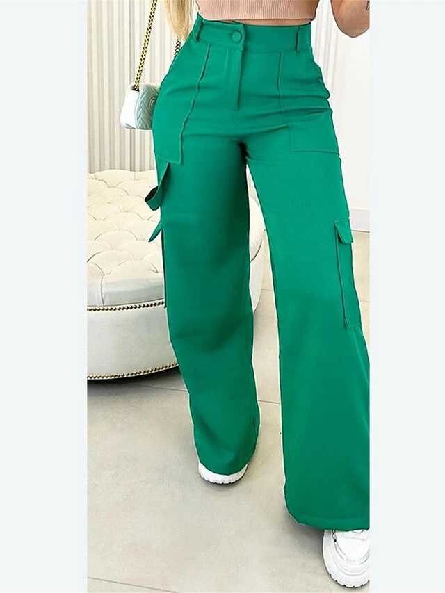 Women's Cargo Pants Wide Leg Pants Trousers Full Length Micro-elastic High Waist Fashion Streetwear Street Daily Black Green S M Summer Fall 5 Women's Cargo Pants Wide Leg Pants Trousers Full Length Micro-elastic High Waist Fashion Streetwear Street Daily Black Green S M Summer Fall - Image 3