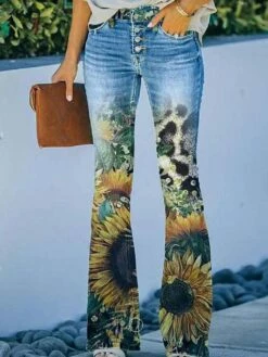 Women's Jeans Bootcut Flared Pants Full Length Faux Denim Print High Elasticity High Waist Fashion Streetwear Casual Daily 1 2 S M Fall & Winter -LIGHTINTHEBOX Shop ljummo1661494065632
