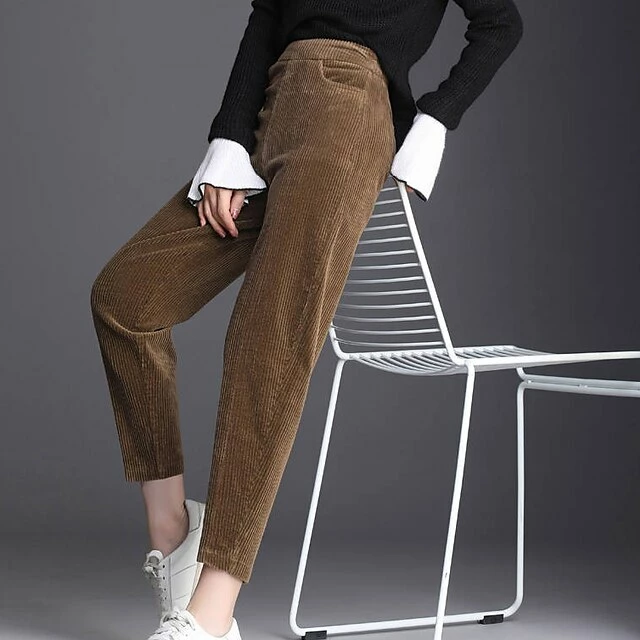 Women‘s Fleece Corduroy Pants Chinos Trousers Ankle-Length Side Pockets Micro-elastic Mid Waist Fashion Casual Weekend Black Brown S M 12 Women‘s Fleece Corduroy Pants Chinos Trousers Ankle-Length Side Pockets Micro-elastic Mid Waist Fashion Casual Weekend Black Brown S M - Image 10