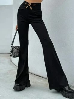 Women's Bell Bottom Pants Trousers Full Length Cut Out Micro-elastic High Waist Fashion Streetwear Street Daily Black S M Fall Winter -LIGHTINTHEBOX Shop lkopub1693552840522