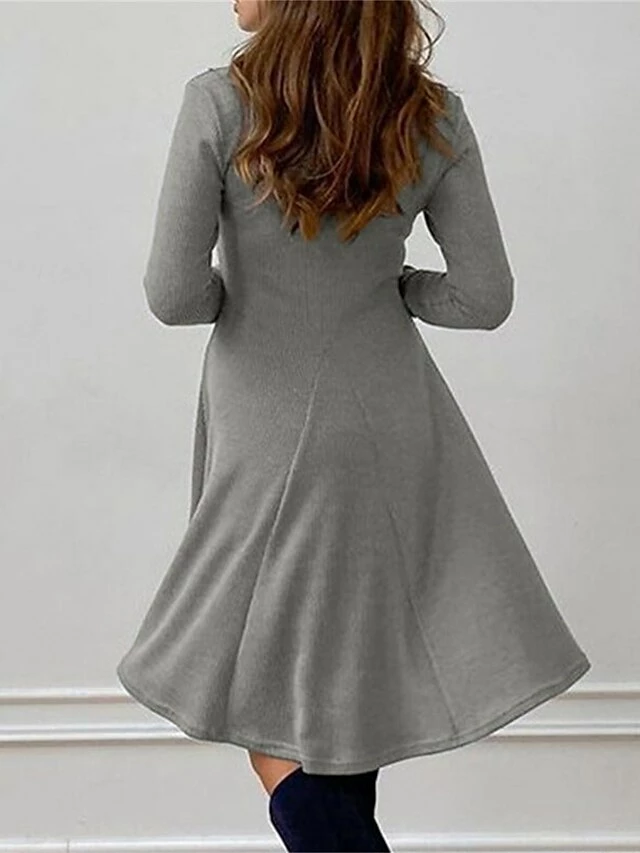 Women's Casual Dress Plain Dress Midi Dress Patchwork Outdoor Street Daily Fashion Streetwear Stand Collar Long Sleeve 2023 Slim Black Khaki Gray Color S M L XL XXL Size 11 Women's Casual Dress Plain Dress Midi Dress Patchwork Outdoor Street Daily Fashion Streetwear Stand Collar Long Sleeve 2023 Slim Black Khaki Gray Color S M L XL XXL Size - Image 9
