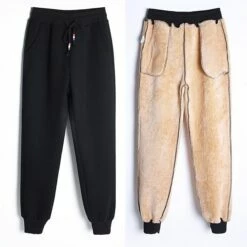 Women's Pants Trousers Drawstring Solid Color Basic Thick Winter Black