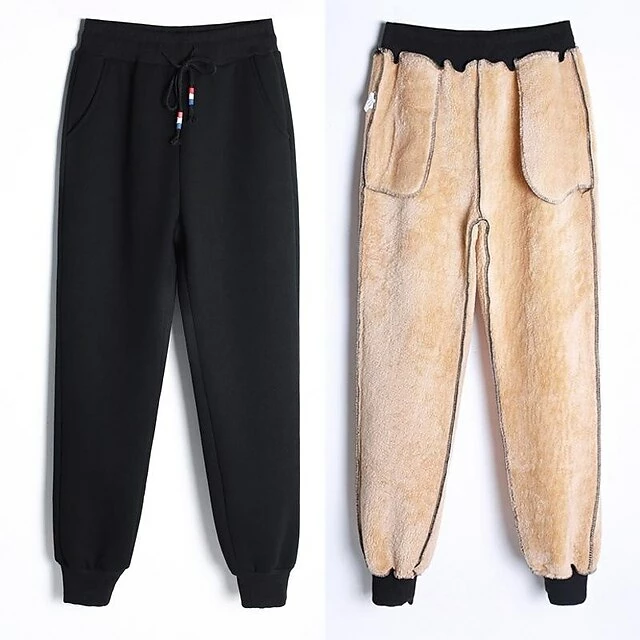 Women's Pants Trousers Drawstring Solid Color Basic Thick Winter Black 3 Women's Pants Trousers Drawstring Solid Color Basic Thick Winter Black