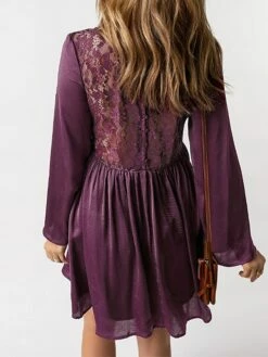 Women's Work Dress Casual Dress Sheath Dress Fashion Winter Dress Daily Mini Dress Lace Ruched Crew Neck Long Sleeve Plain Regular Fit Purple Fall Winter S M L XL -LIGHTINTHEBOX Shop llbzwe1695636092980