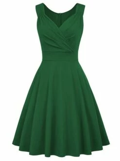 Women‘s Christmas Party Dress Swing Dress Green Dress Midi Dress Black White Wine Sleeveless Pure Color Ruched Summer Spring Fall V Neck Party Party Wedding Guest 2022 S M L XL XXL -LIGHTINTHEBOX Shop lmfqij1635432108270