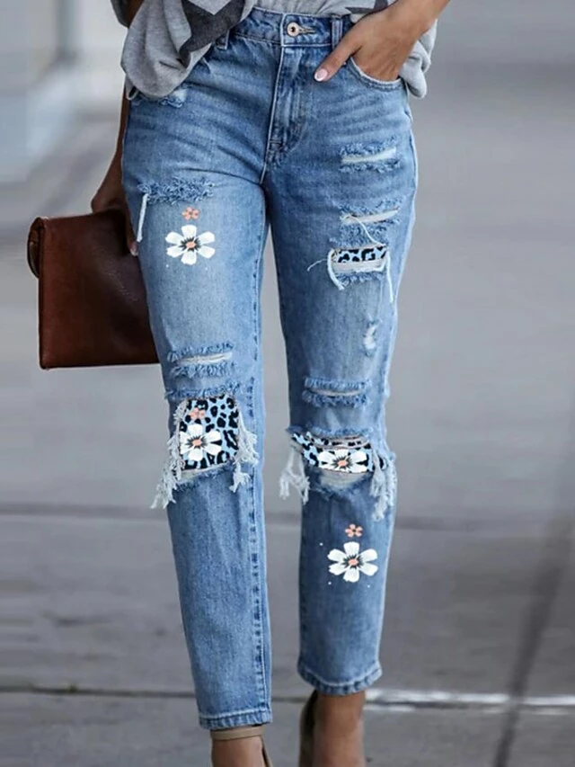 Women‘s Low Rise Jeans Pants Trousers Distressed Ankle-Length Denim Side Pockets Cut Out Micro-elastic Fashion Casual Weekend Blue S M 3 Women‘s Low Rise Jeans Pants Trousers Distressed Ankle-Length Denim Side Pockets Cut Out Micro-elastic Fashion Casual Weekend Blue S M