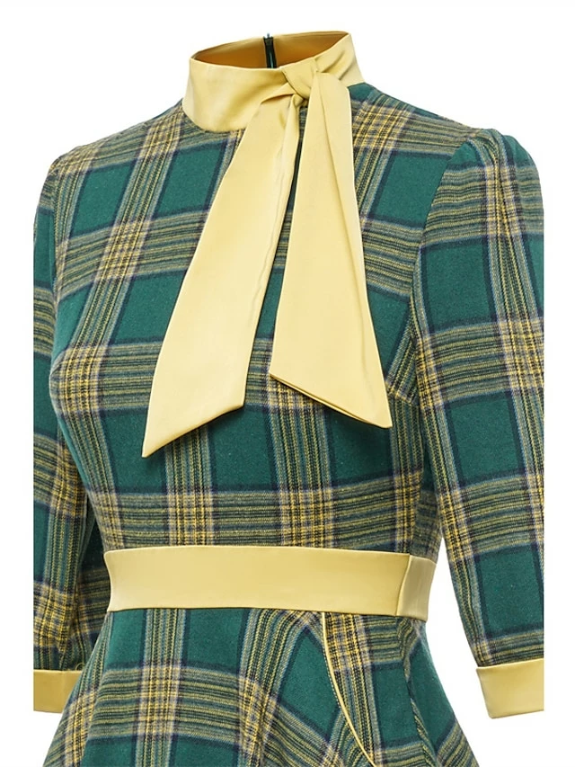 Women's Casual Dress Swing Dress Knee Length Dress Midi Dress Green 3/4 Length Sleeve Plaid Print Fall Winter Autumn Turtleneck Stylish 2023 S M L XL 2XL 6 Women's Casual Dress Swing Dress Knee Length Dress Midi Dress Green 3/4 Length Sleeve Plaid Print Fall Winter Autumn Turtleneck Stylish 2023 S M L XL 2XL - Image 4